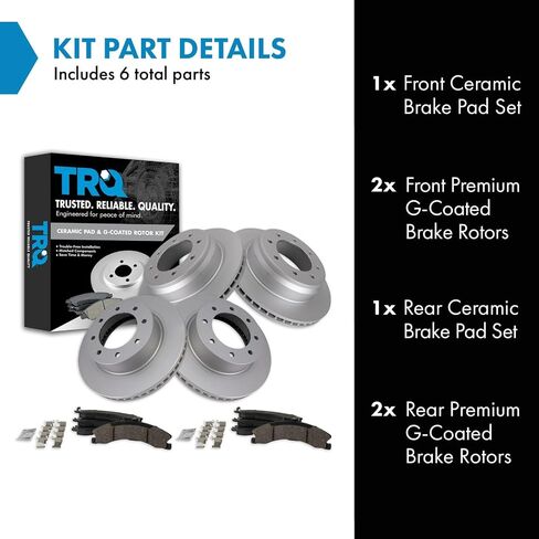 TRQ Front and Rear Brake Pad & Rotor Kit Brake Pads Brake Rotor Ceramic Premium G-Coated Compatible with 2012-2019 Nissan NV1500 NV2500 NV3500 in Saudi Arabia