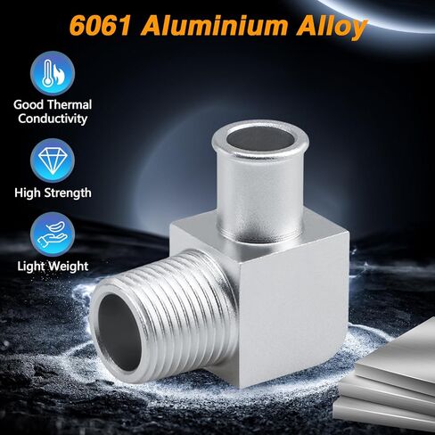 Fusch 90 ° موصل خرطوم السخان القصيرة ، 6061 تركيب سخان سبيكة الألومنيوم ، محول خراطيم السيارة 90 درجة ، 1/2in npt إلى 5/8in خرطوم بارب لمضخات 1/2 NPT in Saudi Arabia