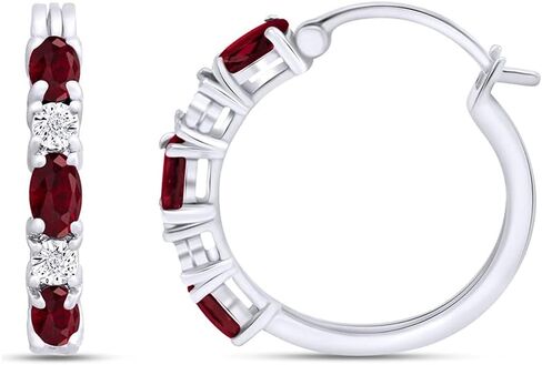 1.50 قيراط قطع بيضاوي مقطوعة Ruby و Round Round White Natural Diamond Hoop أقراط في 14K الذهب مطلي 925 هدية المجوهرات الفضية الاسترليني للنساء الزفاف in Kuwait