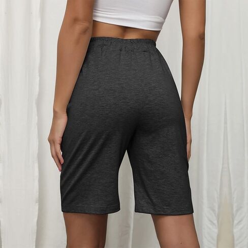 DOBRE Women Bermuda Shorts Knee High Summer Short Sweat Pants with Pocket Drawstring Casual High Waisted Sports Beach Workout in Saudi Arabia
