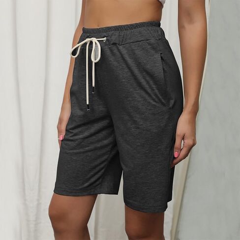 DOBRE Women Bermuda Shorts Knee High Summer Short Sweat Pants with Pocket Drawstring Casual High Waisted Sports Beach Workout in Saudi Arabia