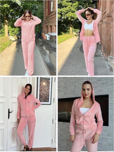 Hotouch Womens Disual Velor Tracksuit مجموعة كاملة سستة هوديي سراويل سراويل مخملية التعرق بدلات الركض XS-XXL in Saudi Arabia