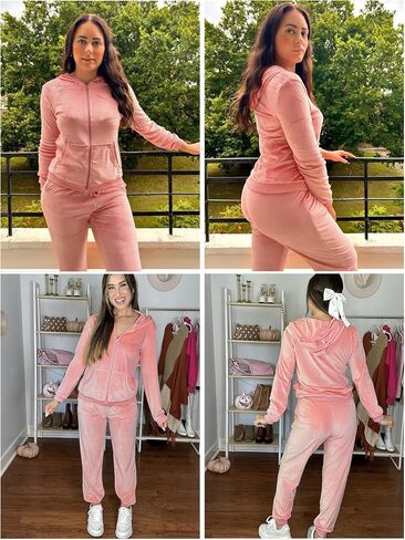 Hotouch Womens Disual Velor Tracksuit مجموعة كاملة سستة هوديي سراويل سراويل مخملية التعرق بدلات الركض XS-XXL in Saudi Arabia