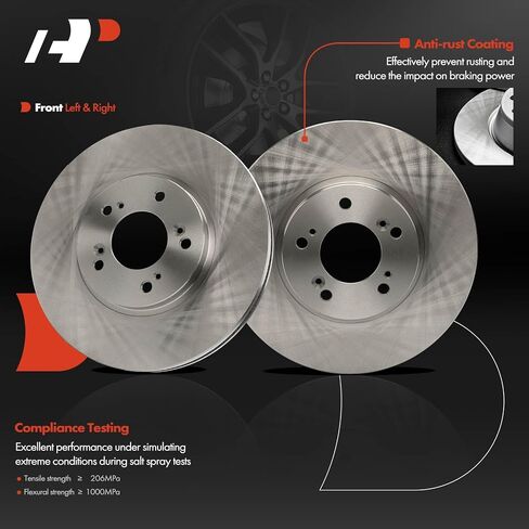 A-Premium 11.09 بوصة (281.7 مم) دوارات فرامل القرص الصلبة الخلفية + مجموعة منصات السيراميك متوافقة مع نماذج Acura المختارة-RL 2002 2003 2004 ، 6-PC Set in Kuwait