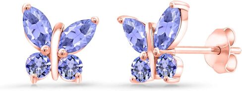 Gem Stone King 18k Rose Gold Placed Marquise Blue Tanzanite Butterfly أقراط للنساء (1.60 CTTW ، Gemstone December Birthstone ، Center Stone: 6 × 3 مم ، أحجار صغيرة: 3 مم) in Saudi Arabia