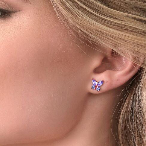Gem Stone King 18k Rose Gold Placed Marquise Blue Tanzanite Butterfly أقراط للنساء (1.60 CTTW ، Gemstone December Birthstone ، Center Stone: 6 × 3 مم ، أحجار صغيرة: 3 مم) in Saudi Arabia