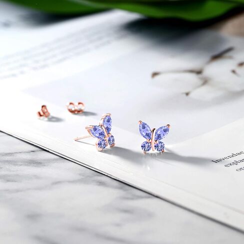 Gem Stone King 18k Rose Gold Placed Marquise Blue Tanzanite Butterfly أقراط للنساء (1.60 CTTW ، Gemstone December Birthstone ، Center Stone: 6 × 3 مم ، أحجار صغيرة: 3 مم) in Saudi Arabia