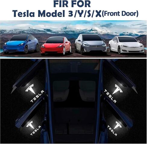 Compatible Tesla Car Door Logo Projector, Puddle Light, Car Threshold LED Magnetic Welcome Light for Tesla Model 3 Y X(Front Door) S Interior Atmosphere Accessories(4 Pieces) in Saudi Arabia