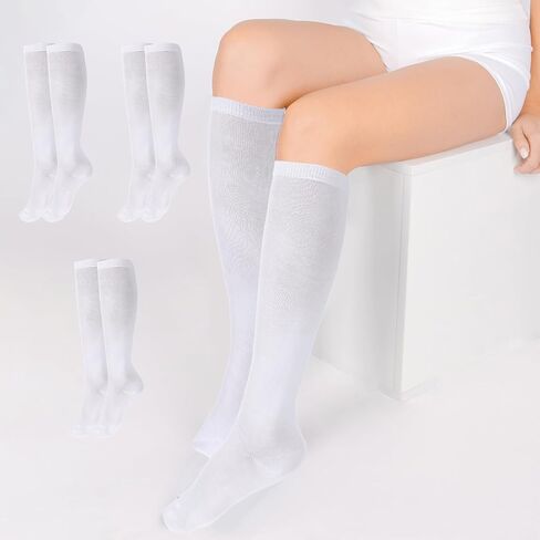 3 أزواج من الأزياء الجوارب للركبة للسيدات - أبيض ، بلوك ألوان ، بالغ ، أنثى ، ارتفاع في الركبة ، بوليستر ، جوارب رياضية in Saudi Arabia