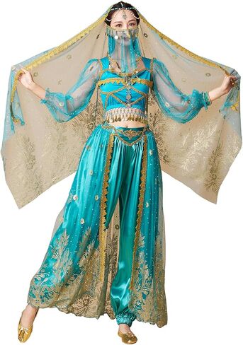 Women's Aladdin Jasmine Princess Dress Up Party Belly Dance Halloween Performance Costumes Cosplay Outfits in Kuwait