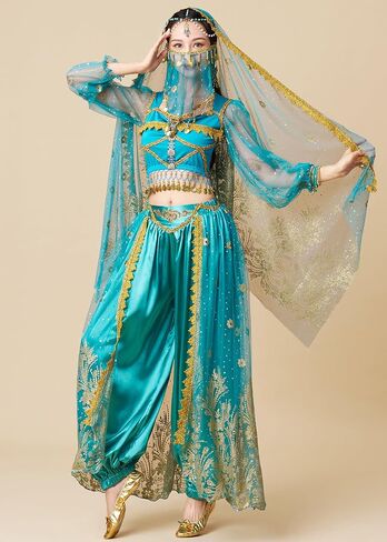 Women's Aladdin Jasmine Princess Dress Up Party Belly Dance Halloween Performance Costumes Cosplay Outfits in Kuwait
