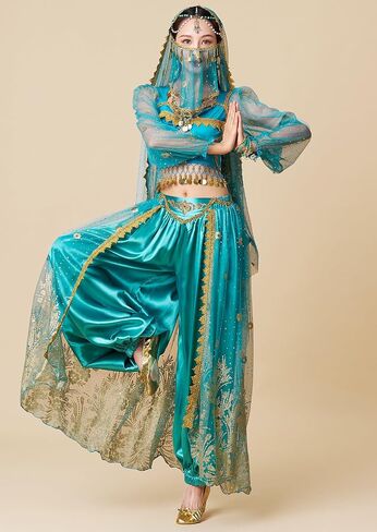 Women's Aladdin Jasmine Princess Dress Up Party Belly Dance Halloween Performance Costumes Cosplay Outfits in Kuwait