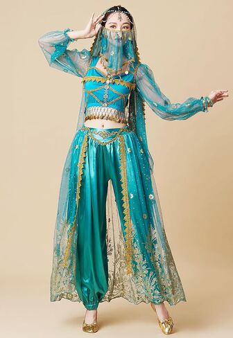 Women's Aladdin Jasmine Princess Dress Up Party Belly Dance Halloween Performance Costumes Cosplay Outfits in Kuwait