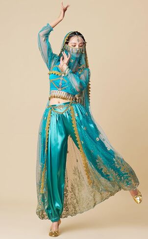 Women's Aladdin Jasmine Princess Dress Up Party Belly Dance Halloween Performance Costumes Cosplay Outfits in Kuwait