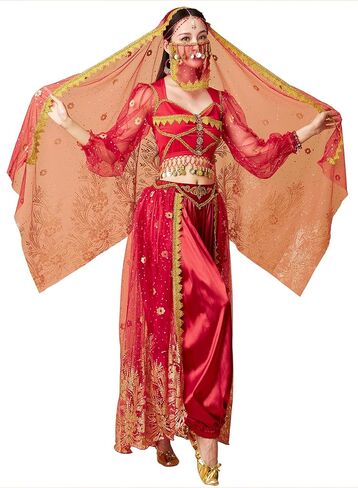Women's Aladdin Jasmine Princess Dress Up Party Belly Dance Halloween Performance Costumes Cosplay Outfits in Kuwait