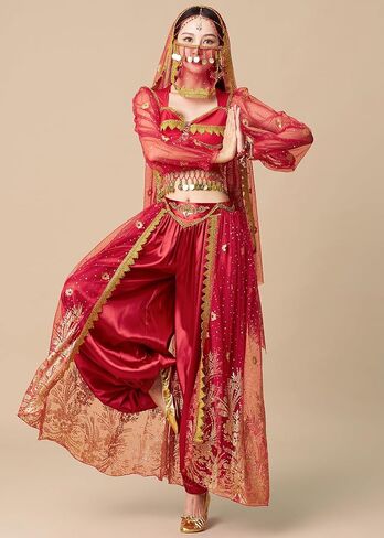 Women's Aladdin Jasmine Princess Dress Up Party Belly Dance Halloween Performance Costumes Cosplay Outfits in Kuwait