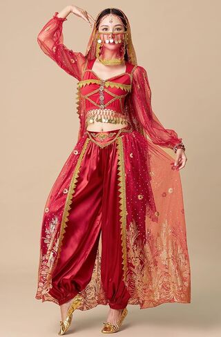 Women's Aladdin Jasmine Princess Dress Up Party Belly Dance Halloween Performance Costumes Cosplay Outfits in Kuwait