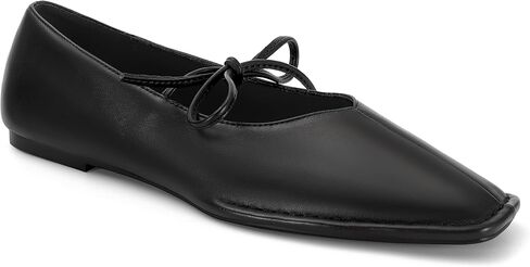 شقق الباليه الدانتيل للنساء القوس مربع إصبع القدم ماري جين فلاتس تنزلق على أحذية الباليه الجلدية in Kuwait