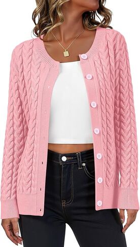 Lilbetter Womens Cable متماسكة الأكمام طويلة الأزر in Kuwait