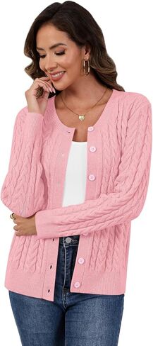 Lilbetter Womens Cable متماسكة الأكمام طويلة الأزر in Kuwait