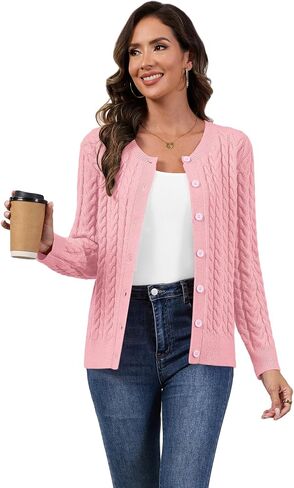 Lilbetter Womens Cable متماسكة الأكمام طويلة الأزر in Kuwait