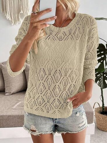 Allimy Womy's Crewneck Crochet Crochet Lightweight Summer Suptipts for Women Eduny 2025 Fall Outfits in Kuwait