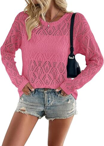 Allimy Womy's Crewneck Crochet Crochet Lightweight Summer Suptipts for Women Eduny 2025 Fall Outfits in Kuwait