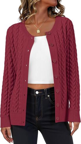 Lilbetter Womens Cable متماسكة الأكمام طويلة الأزر in Kuwait