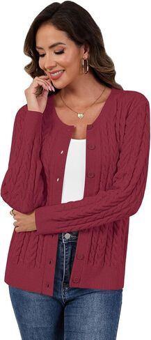 Lilbetter Womens Cable متماسكة الأكمام طويلة الأزر in Kuwait