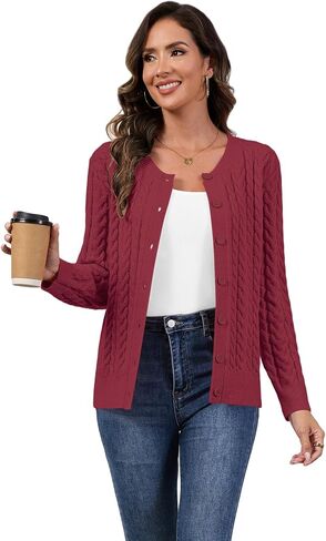 Lilbetter Womens Cable متماسكة الأكمام طويلة الأزر in Kuwait