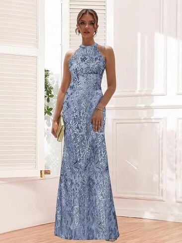 Halter Mother of The Bride Dresses for Women Sequin Mermaid Evening Formal Dress in Saudi Arabia