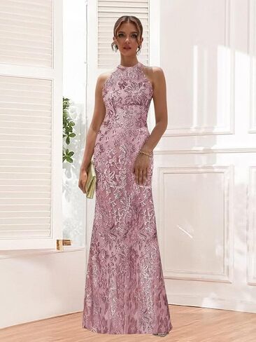 Halter Mother of The Bride Dresses for Women Sequin Mermaid Evening Formal Dress in Saudi Arabia