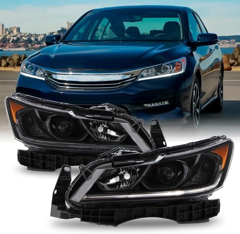 Akkon-Fits 2016-2017 Honda Accord Ex-L Se Sport [نوع الهالوجين] المصابيح الأمامية السوداء زوج مع مصباح أنبوب DRL LED in Saudi Arabia
