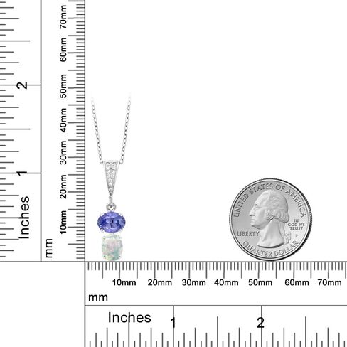 Gem Stone King 925 Sterling Silver Blue Tanzanite and White Simulated Opal Pendant Necklace For Women (2.28 Cttw, Gemstone December Birthstone, Oval 8x6MM, with 18 Inch Chain) in Saudi Arabia