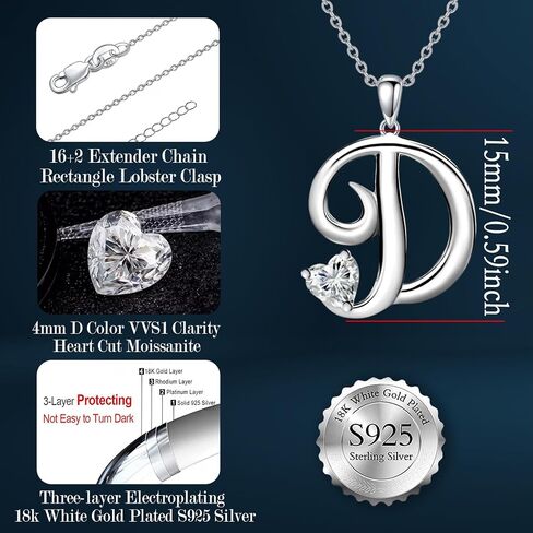 26 Initial Necklaces for Women,Heart Moissanite Letter A-Z Necklace 925 Sterling Silver Moissanite Diamond Pendant Anniversary Birthday Christmas Jewelry Gifts for Mom Her Wife in Kuwait