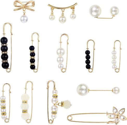 13 PCS Pearl Clothing Pin ، Boux Pearl Brouches for Women's Clothing ، Frooch Brooch for Shaw Jeist Sweater in Kuwait