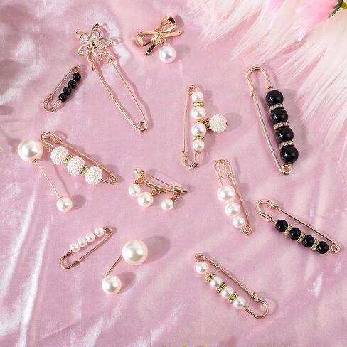 13 PCS Pearl Clothing Pin ، Boux Pearl Brouches for Women's Clothing ، Frooch Brooch for Shaw Jeist Sweater in Kuwait