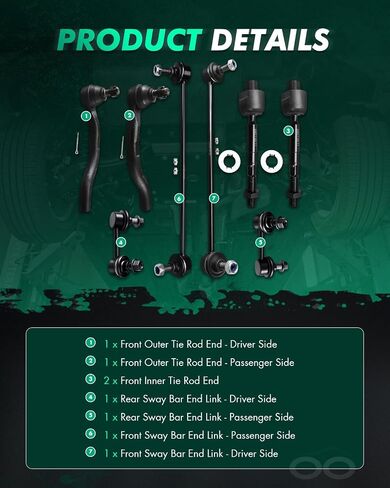 SCITOO 8pcs Front Suspension Kit Inner Outer Tie Rod End fit 2012-2015 for Honda Civic 2013-2019 for Acura ILX Sway Bar Link in Saudi Arabia