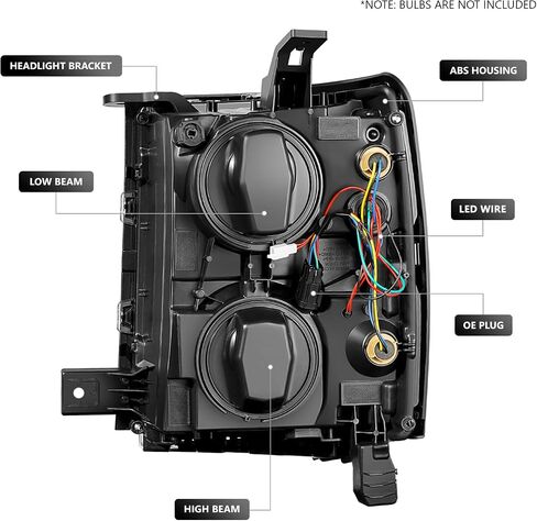 DNA Motoring LED DRL Strip Projector المصابيح الأمامية المتوافقة مع 14-15 Chevy Silverado 1500 ، اليسار+اليمين ، Chrome/Amber ، HL-HPL-CSIL14-CH-AM in Saudi Arabia