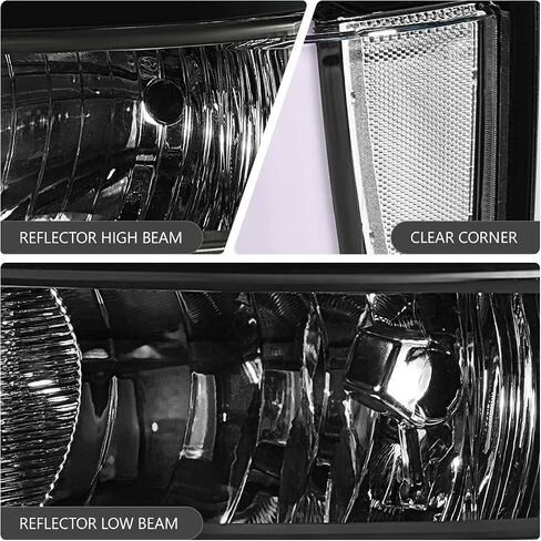 DNA Motoring LED DRL Strip Projector المصابيح الأمامية المتوافقة مع 14-15 Chevy Silverado 1500 ، اليسار+اليمين ، Chrome/Amber ، HL-HPL-CSIL14-CH-AM in Saudi Arabia