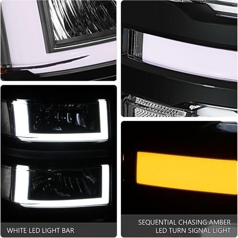 DNA Motoring LED DRL Strip Projector المصابيح الأمامية المتوافقة مع 14-15 Chevy Silverado 1500 ، اليسار+اليمين ، Chrome/Amber ، HL-HPL-CSIL14-CH-AM in Saudi Arabia