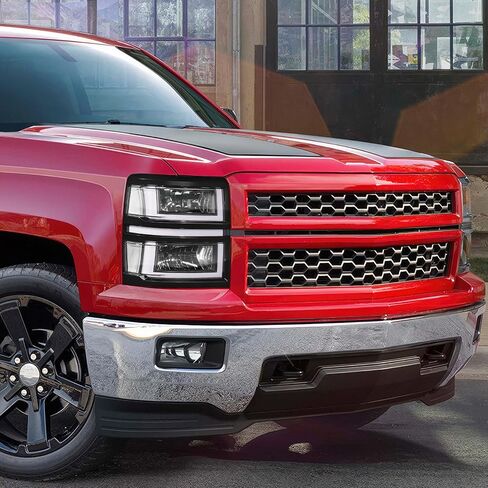 DNA Motoring LED DRL Strip Projector المصابيح الأمامية المتوافقة مع 14-15 Chevy Silverado 1500 ، اليسار+اليمين ، Chrome/Amber ، HL-HPL-CSIL14-CH-AM in Saudi Arabia