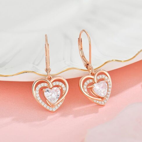 925 Sterling Silver Heart Strains Strains for Women Dainty Danger Drop arics مع Mirdback Drop مع الذهب الوردي المطلي 5A هدايا مجوهرات الزركونيا المجوهرات للزوجة لها in Kuwait