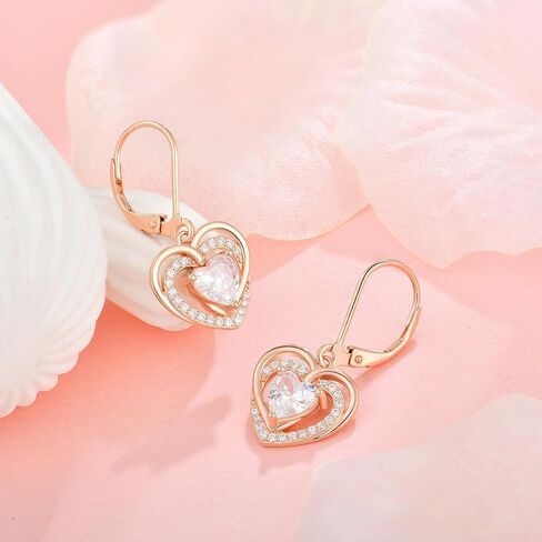 925 Sterling Silver Heart Strains Strains for Women Dainty Danger Drop arics مع Mirdback Drop مع الذهب الوردي المطلي 5A هدايا مجوهرات الزركونيا المجوهرات للزوجة لها in Kuwait