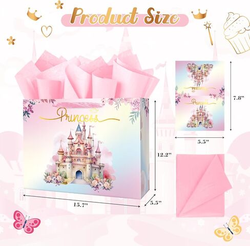 Ranfashiong 13 "Pink Castle حقيبة هدايا عيد ميلاد كبيرة مع ورق منسجة لصالح الجنسين تكشف الحفلات لصالح استحمام الطفل ， فتاة (أميرة) in Kuwait