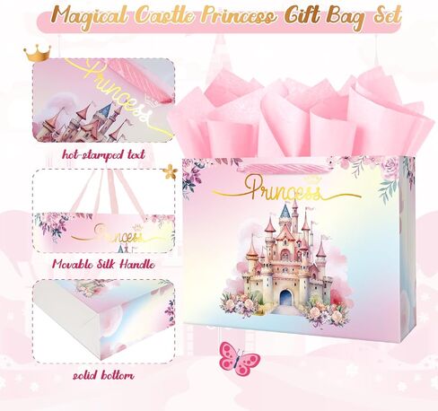 Ranfashiong 13 "Pink Castle حقيبة هدايا عيد ميلاد كبيرة مع ورق منسجة لصالح الجنسين تكشف الحفلات لصالح استحمام الطفل ， فتاة (أميرة) in Kuwait