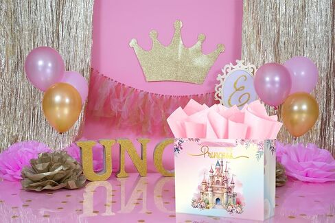 Ranfashiong 13 "Pink Castle حقيبة هدايا عيد ميلاد كبيرة مع ورق منسجة لصالح الجنسين تكشف الحفلات لصالح استحمام الطفل ， فتاة (أميرة) in Kuwait