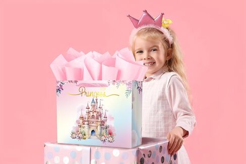 Ranfashiong 13 "Pink Castle حقيبة هدايا عيد ميلاد كبيرة مع ورق منسجة لصالح الجنسين تكشف الحفلات لصالح استحمام الطفل ， فتاة (أميرة) in Kuwait