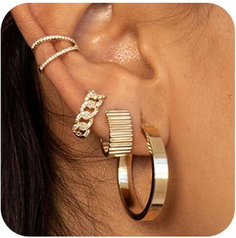 Gold Earrings for Women, Trendy 14K Gold Plated Simple Hypoallergenic Earring Set Dainty Piercing Jewelry Gift in Kuwait