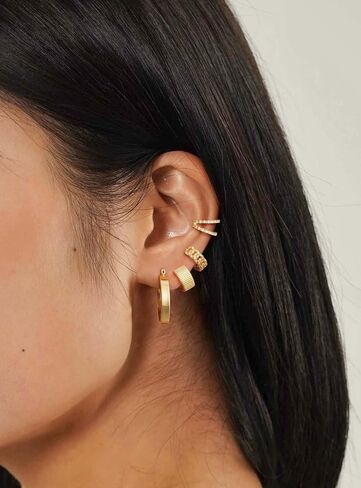 Gold Earrings for Women, Trendy 14K Gold Plated Simple Hypoallergenic Earring Set Dainty Piercing Jewelry Gift in Kuwait